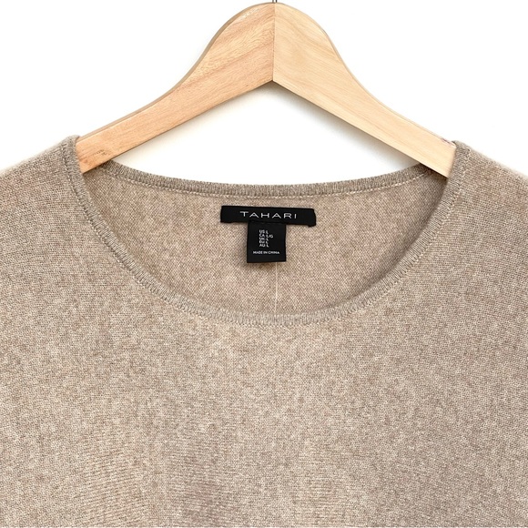 TAHARI Cashmere Sweater Sparkle Long Dolman Sleeve Crew Neck Stretch Pullover - Picture 2 of 14